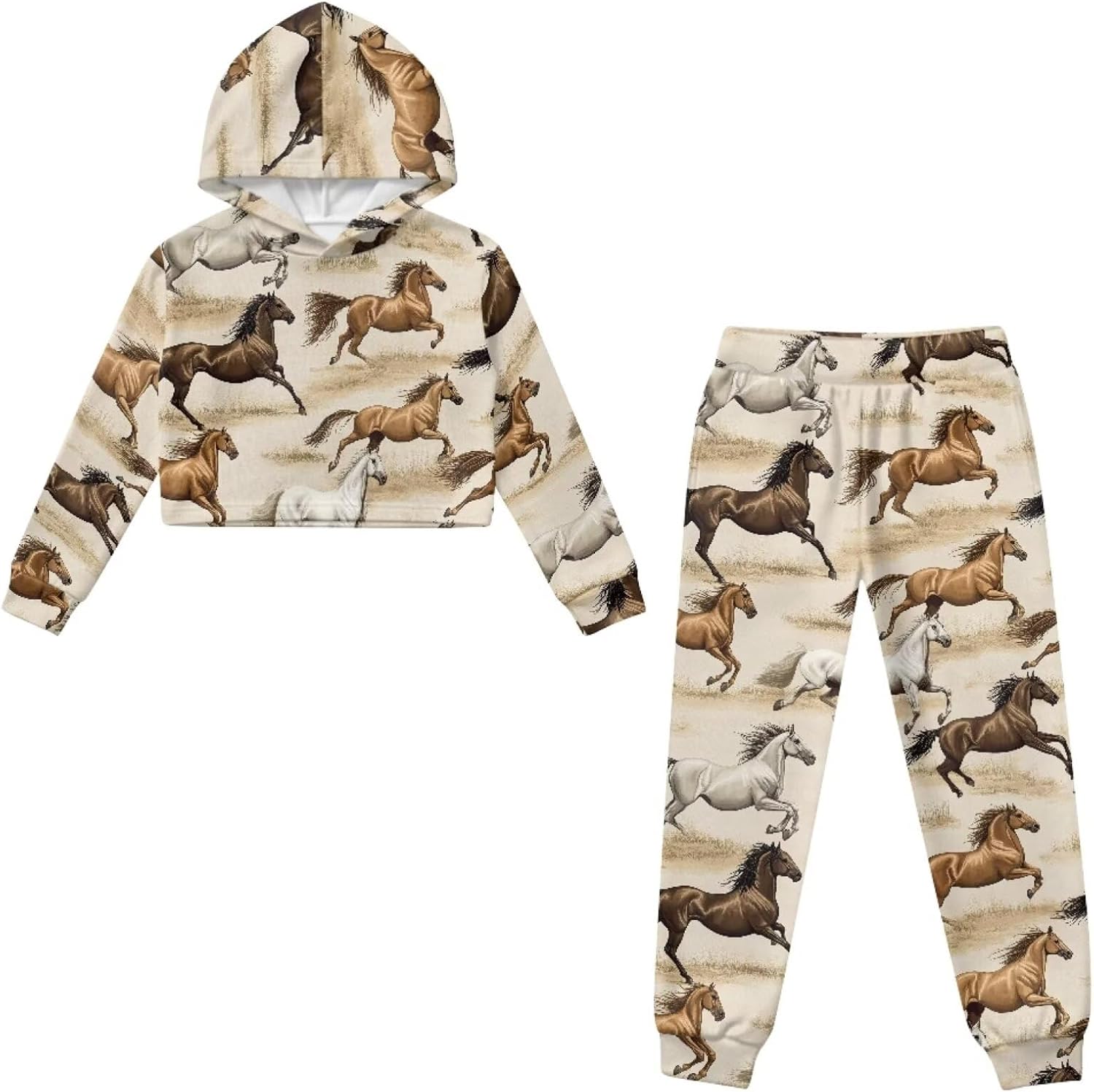 Girls Pants Set 2 Piece Cropped Hoodies for Girls 4-13Y Hooded Sweatshirt and Sweatpants Kids Sweatsuit Tracksuit