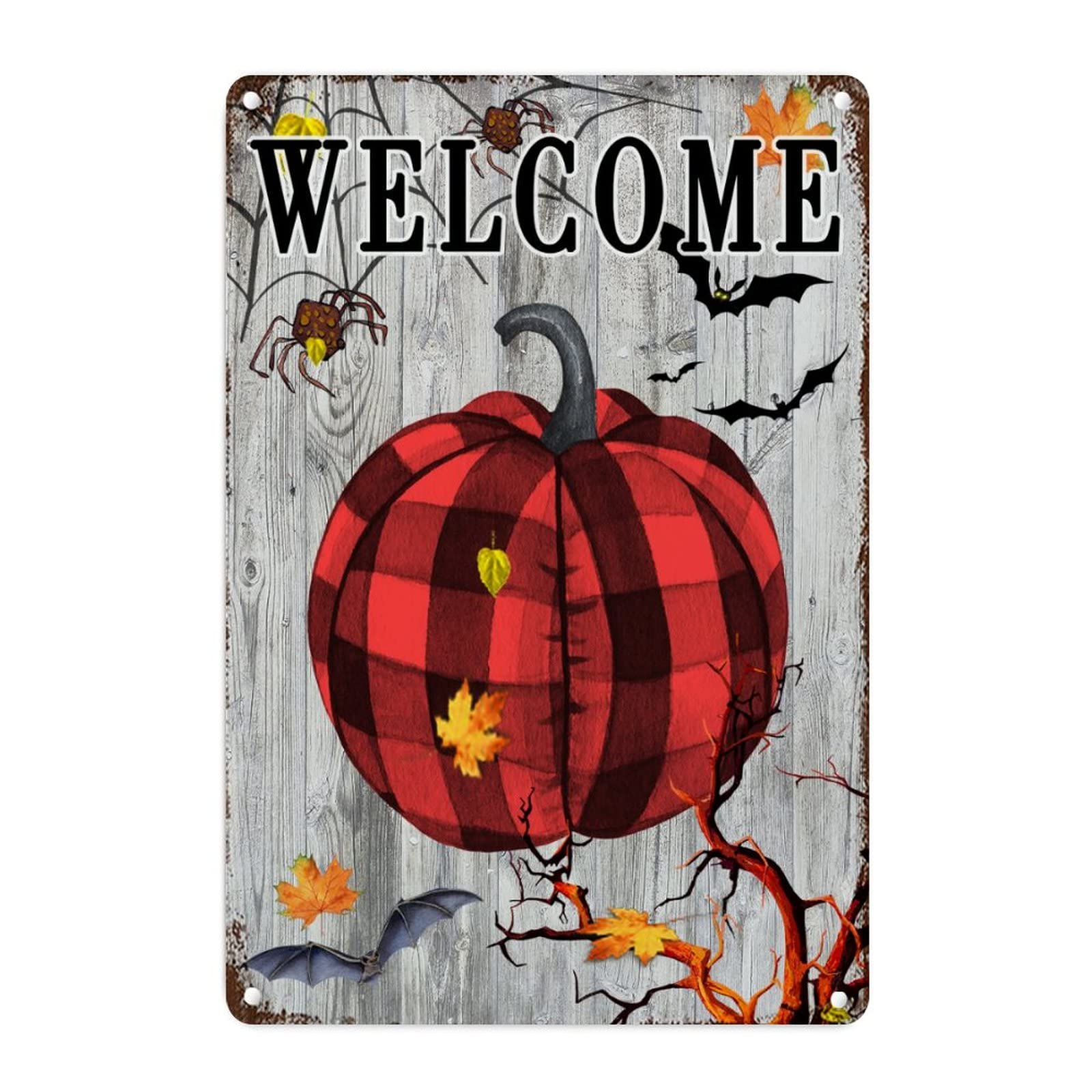 Plaque en métal citrouille Halloween colorée pour décorer un salon chaleureux cet automne