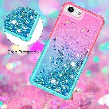 iPod Touch 第7世代用ケース iPod Touch 第6世代/第5世代用ケース ガールズ レディース キッズ キュート キラキラ リキッド ソフト クリア TPU 耐衝撃 スリムカバー iPod Touch 7/6/5用ケース ピンクブルー