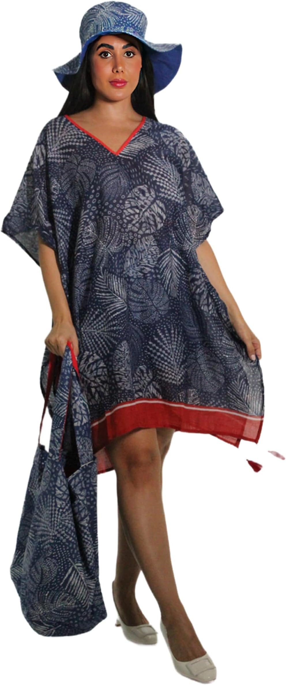 AFtershock London Women's 3 pcs Kaftan Set Printed With Hat, Bag & Kaftan Free Size 6 Print Asst Kft-76