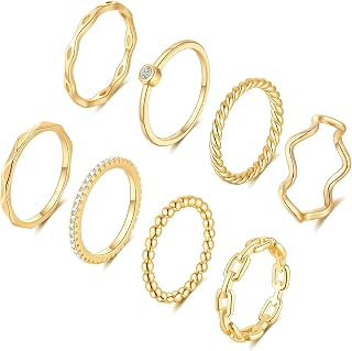 8PCS 14K Gold Plated Stacking Rings for Women Size 4 to Size 12 Gold Silver Stackable Knuckle Rings Set Simple Thumb Thin Wedding Pain Band Rings