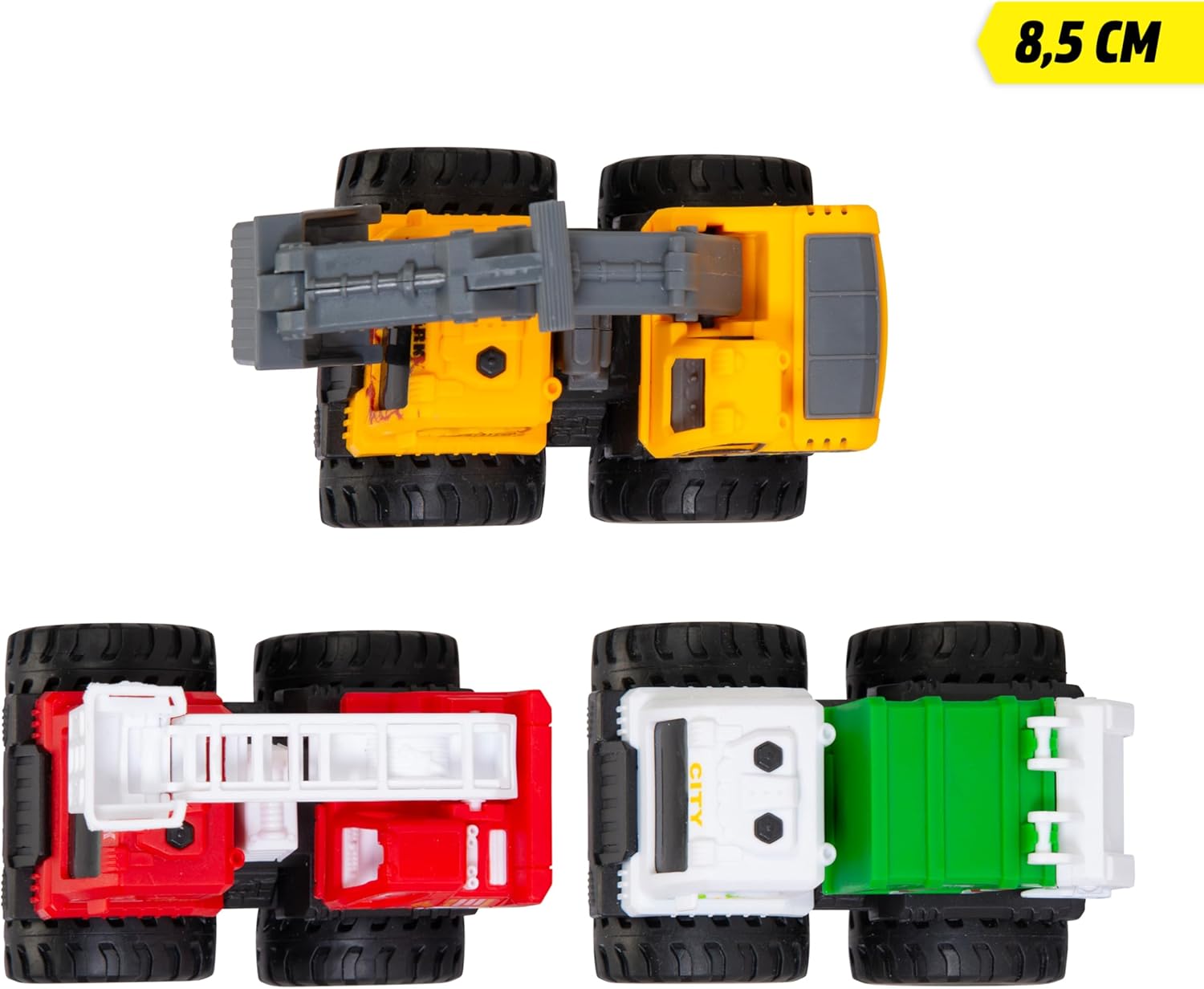 Dickie Toys Mighty Engines Monster Truck (1 Car) - Toy Car for Children from 3 Years with Friction and Rubber Tyres, Random Selection from 3 Models (Excavator, Fire Brigade