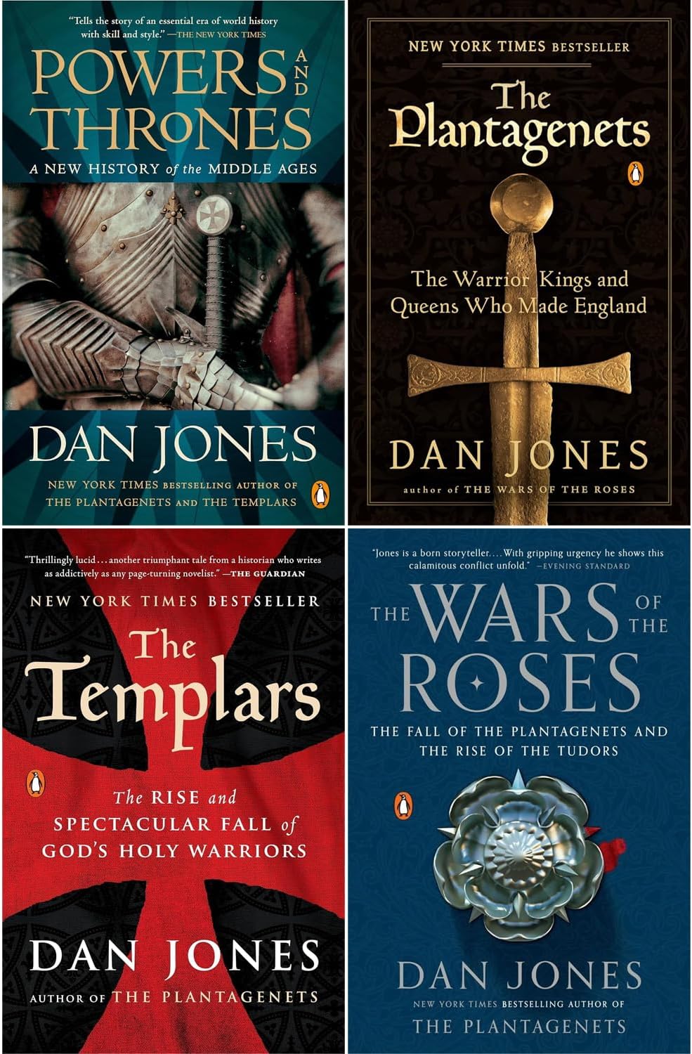 Dan Jones Bestselling ,4 Books Collection Set, Powers and Thrones: A New History of the Middle Ages, The Plantagenets: The Warrior Kings and Queens Who Made England, The Templars: The Rise and Spectacular Fall of God's Holy Warriors, The Wars of the Roses: The Fall of the Plantagenets and the Rise of the Tudors.