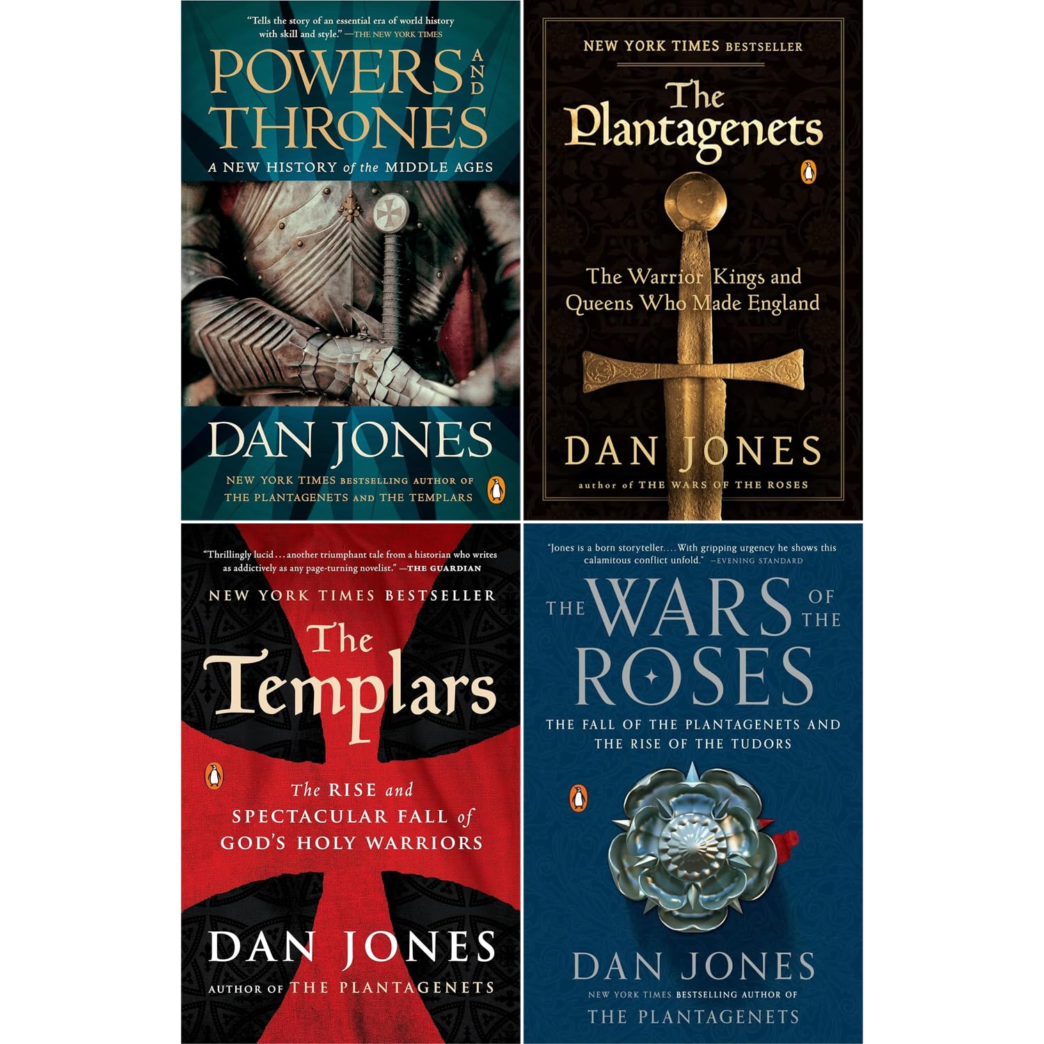 Dan Jones Bestselling ,4 Books Collection Set, Powers and Thrones: A New History of the Middle Ages, The Plantagenets: The Warrior Kings and Queens Who Made England, The Templars: The Rise and Spectacular Fall of God's Holy Warriors, The Wars of the Roses: The Fall of the Plantagenets and the Rise of the Tudors.