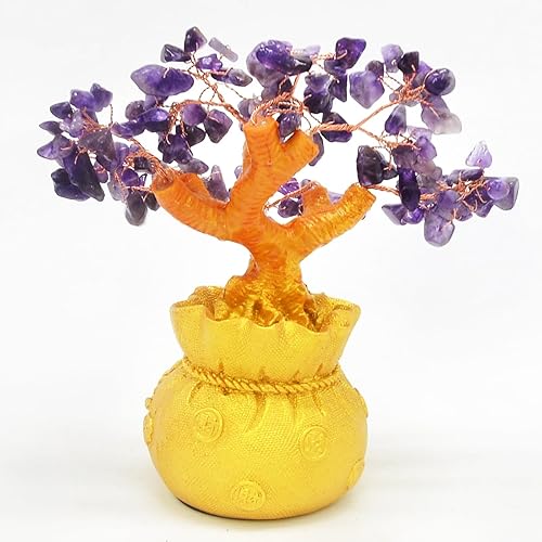 Miniatura 6 de Árbol de gemas de cuarzo rosa natural, árbol de cristal de energía positiva, estatua de Feng Shui, bolsa del tesoro, árbol de chakras manual,