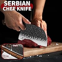 Vista 3 de Butcher Knife Set – 3PCS Hand Forged Kitchen Knife Set with Serbian Chef Knife, Viking Boning Knife & Meat Cleaver, High Carbon Steel for Meat