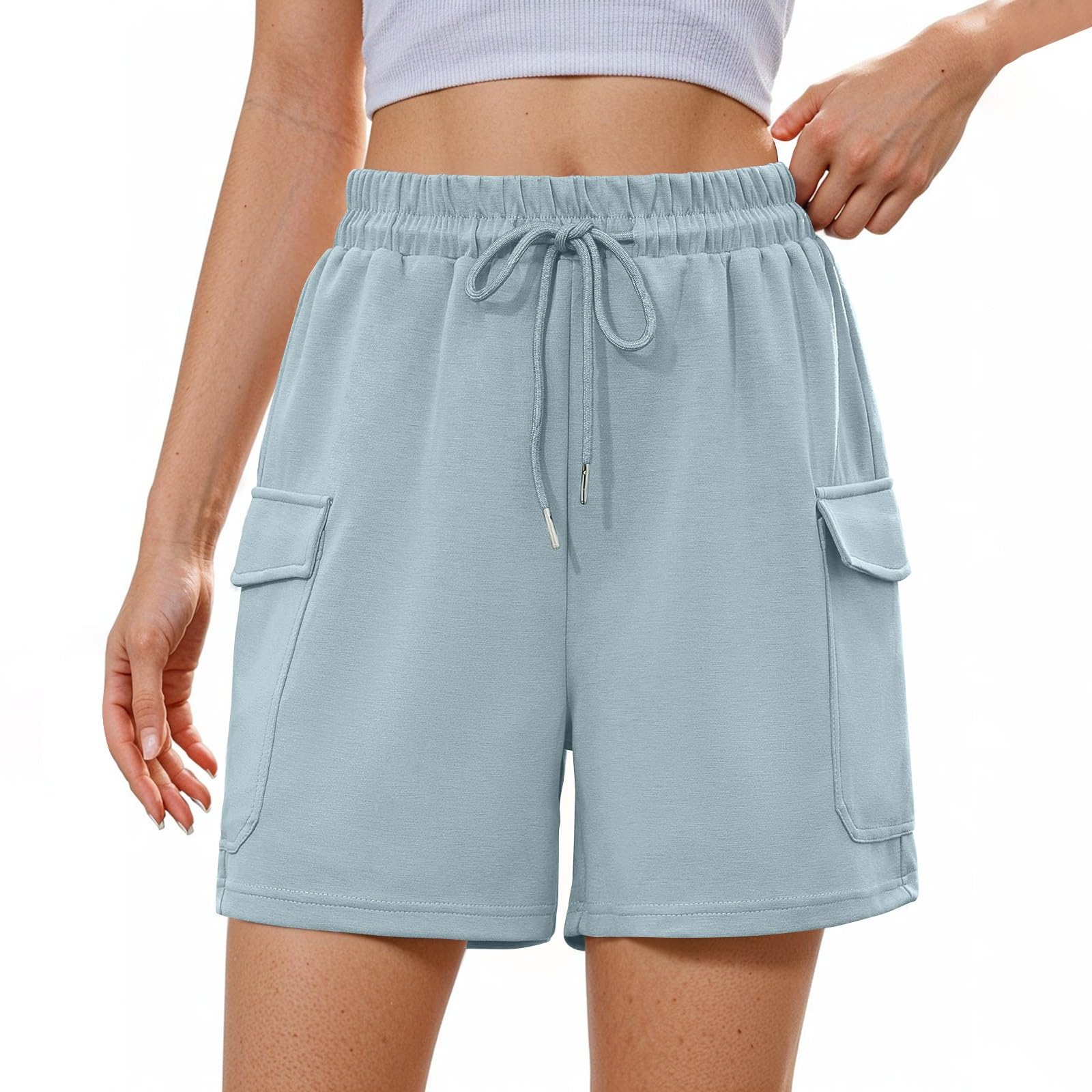 SweatShorts Women Summer Loose Drawstring Elastic Waisted Pull On Sweat Shorts with Pockets Ladies Baggy Work Out Shorts