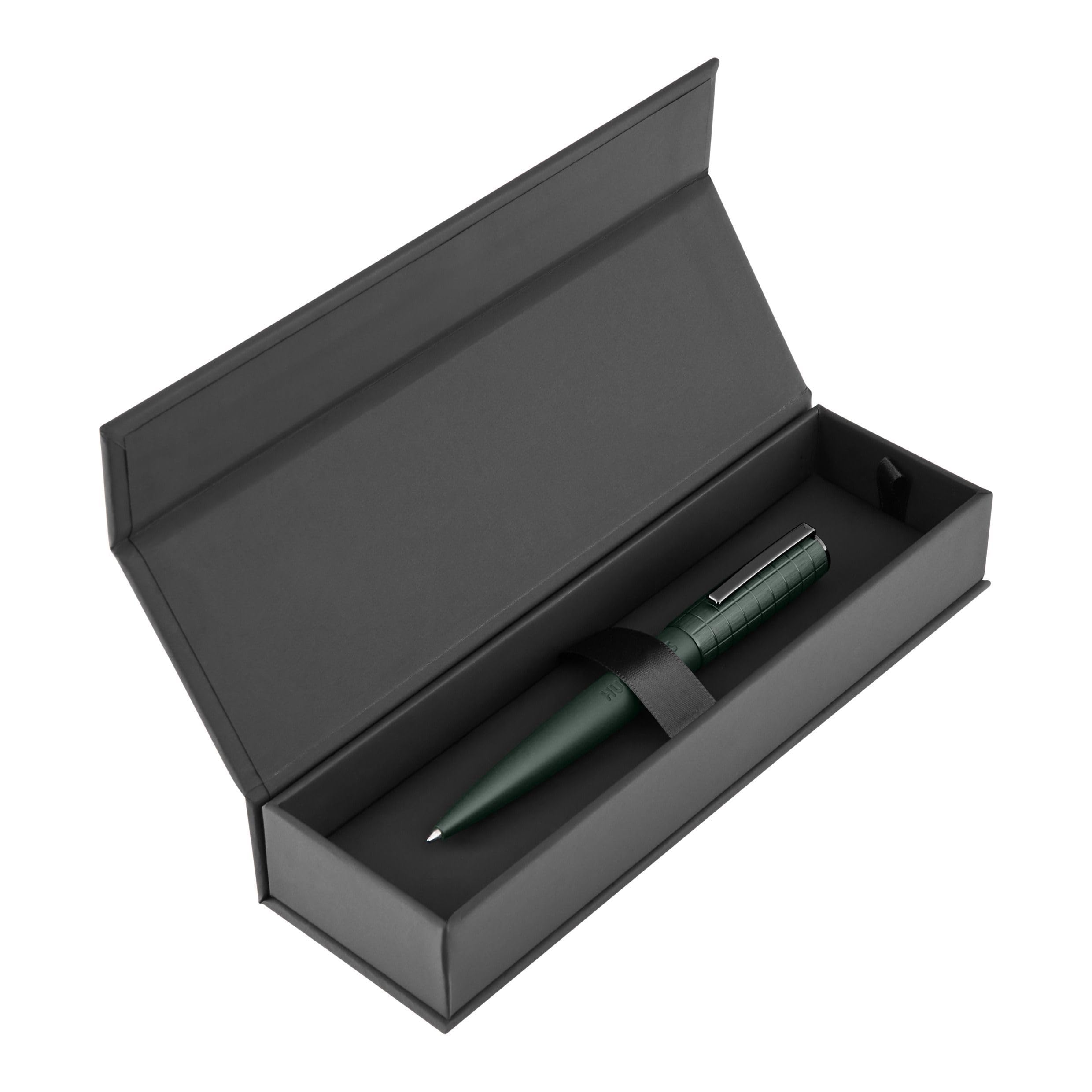 BOSS HUGO Kugelschreiber Arche Bauhaus - Design-Schreibgerät, Drehmechanik, edler Messing-Aluminium-Korpus, Luxus-Kugelschreiber mit Geschenkbox (HSK5744) (dunkelgrün)