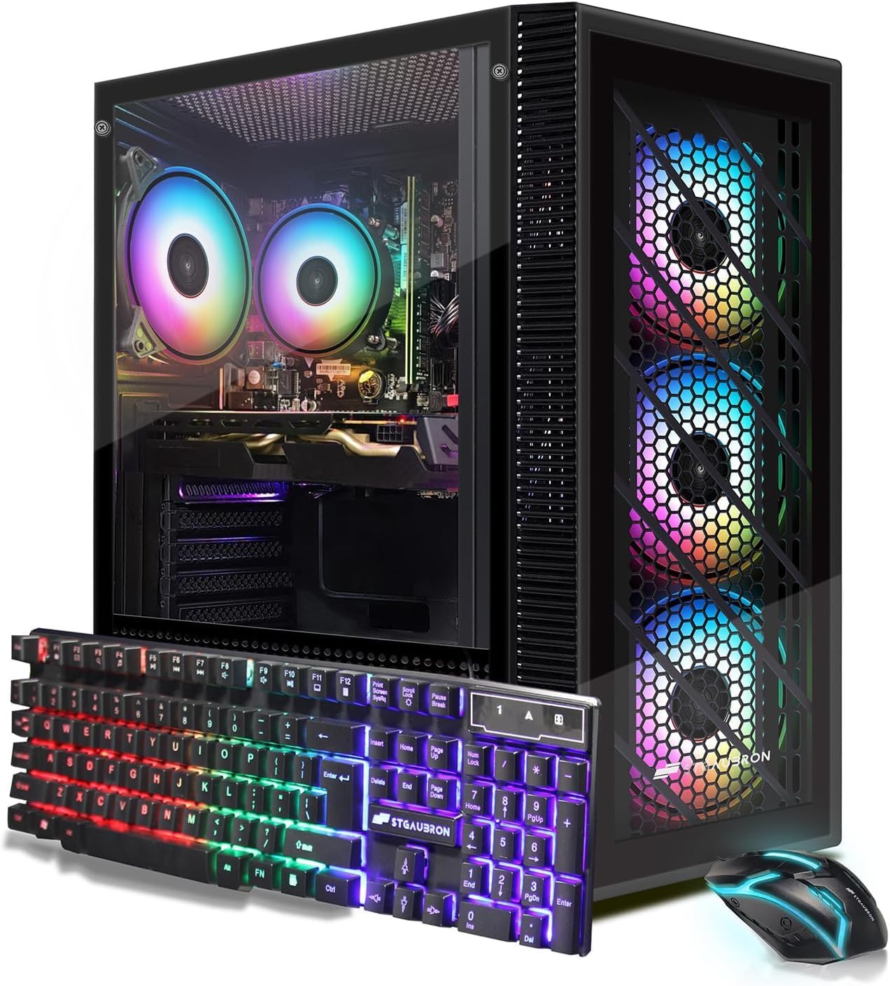 STGAubron Gaming Desktop PC, Intel Core i5-9400F up to 4.1GHz, Radeon RX 580 16G GDDR5, 16G RAM, 1T SSD, 600M WiFi, BT 5.0, RGB Fan x 4, RGB Keyboard & Mouse & Mouse Pad, W11H64