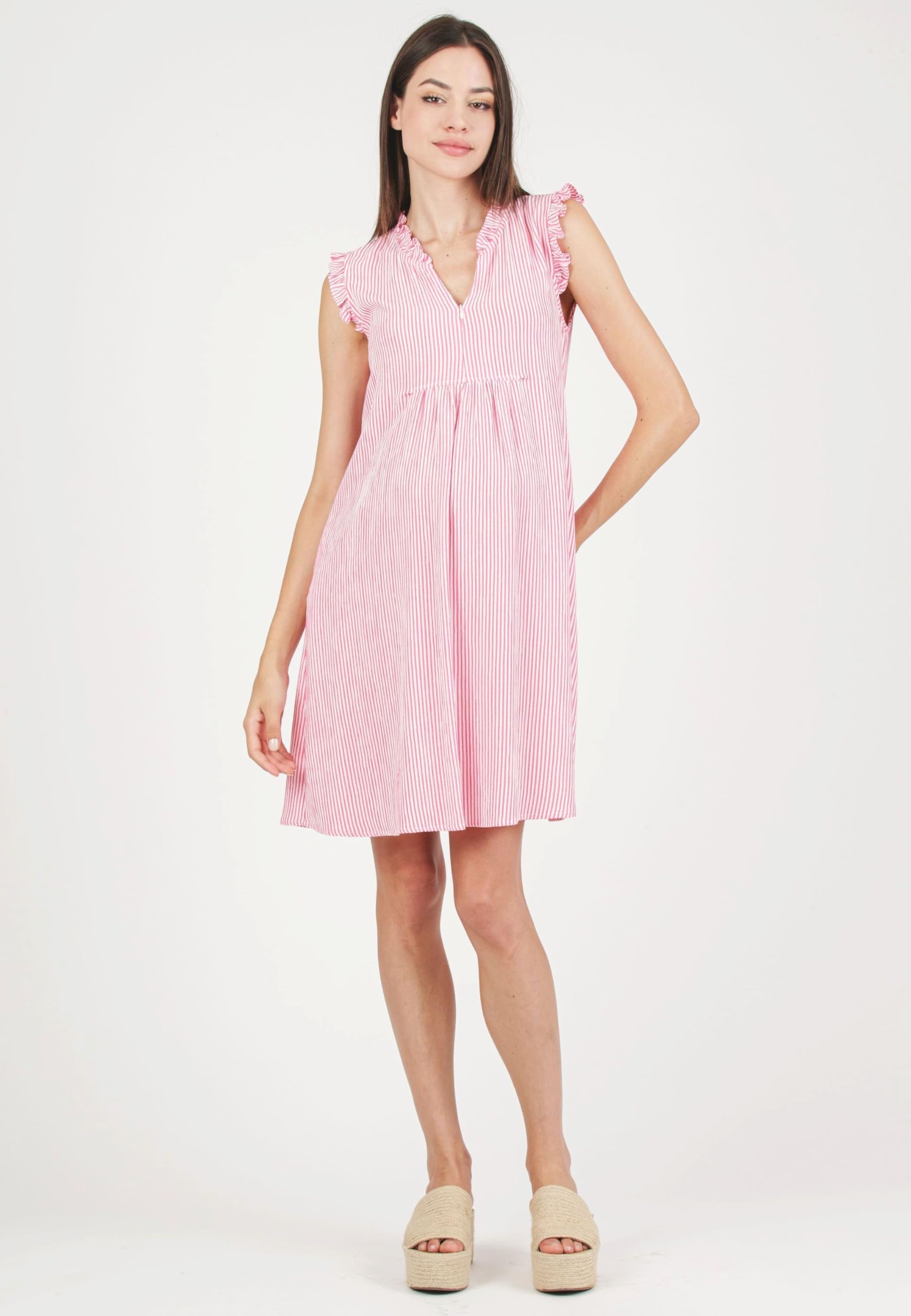 ATTESA maternity Sofia R-Maternity & Nursing Striped Dress with Ruffles Casual Femme