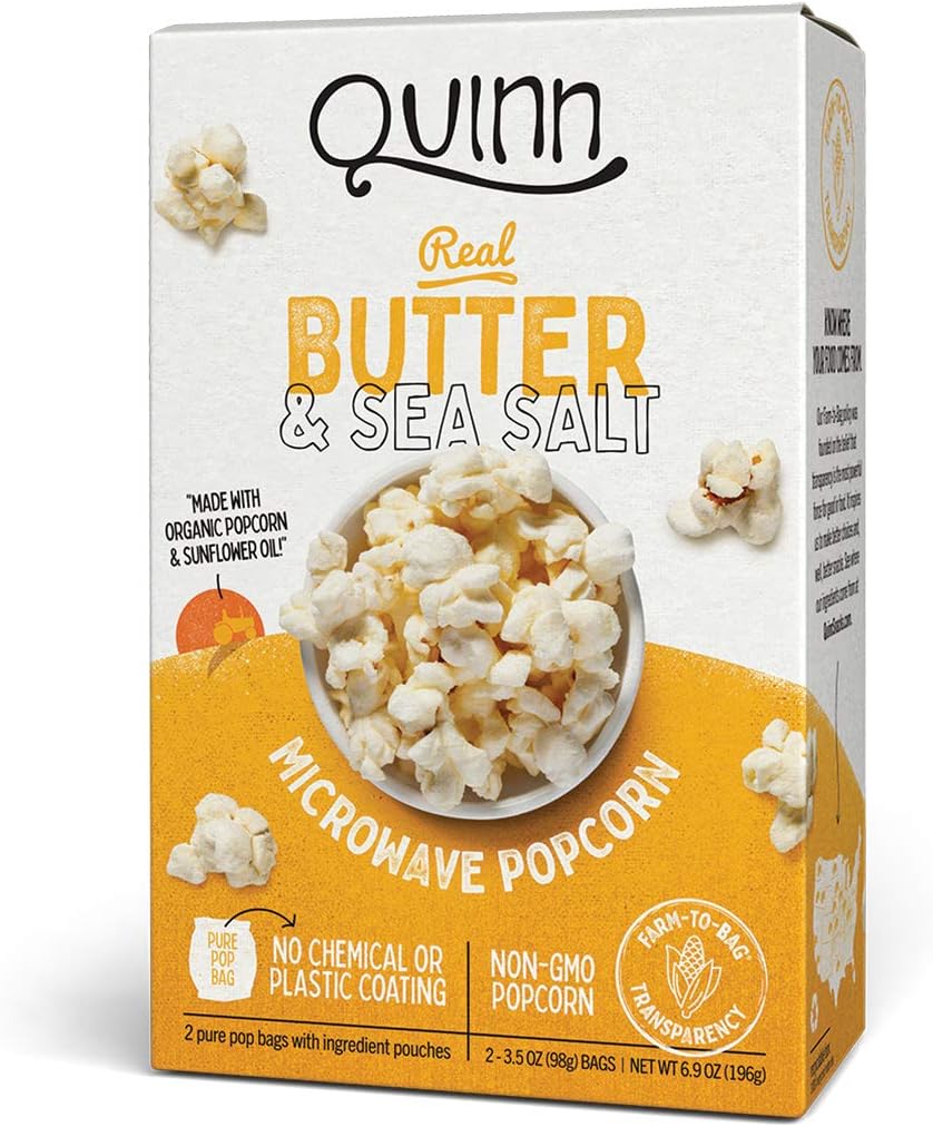 Quinn Snacks Microwave Popcorn - Made with Organic Non-GMO Corn - Real Butter & Sea Salt, 6.9 Ounce (Pack of 1)