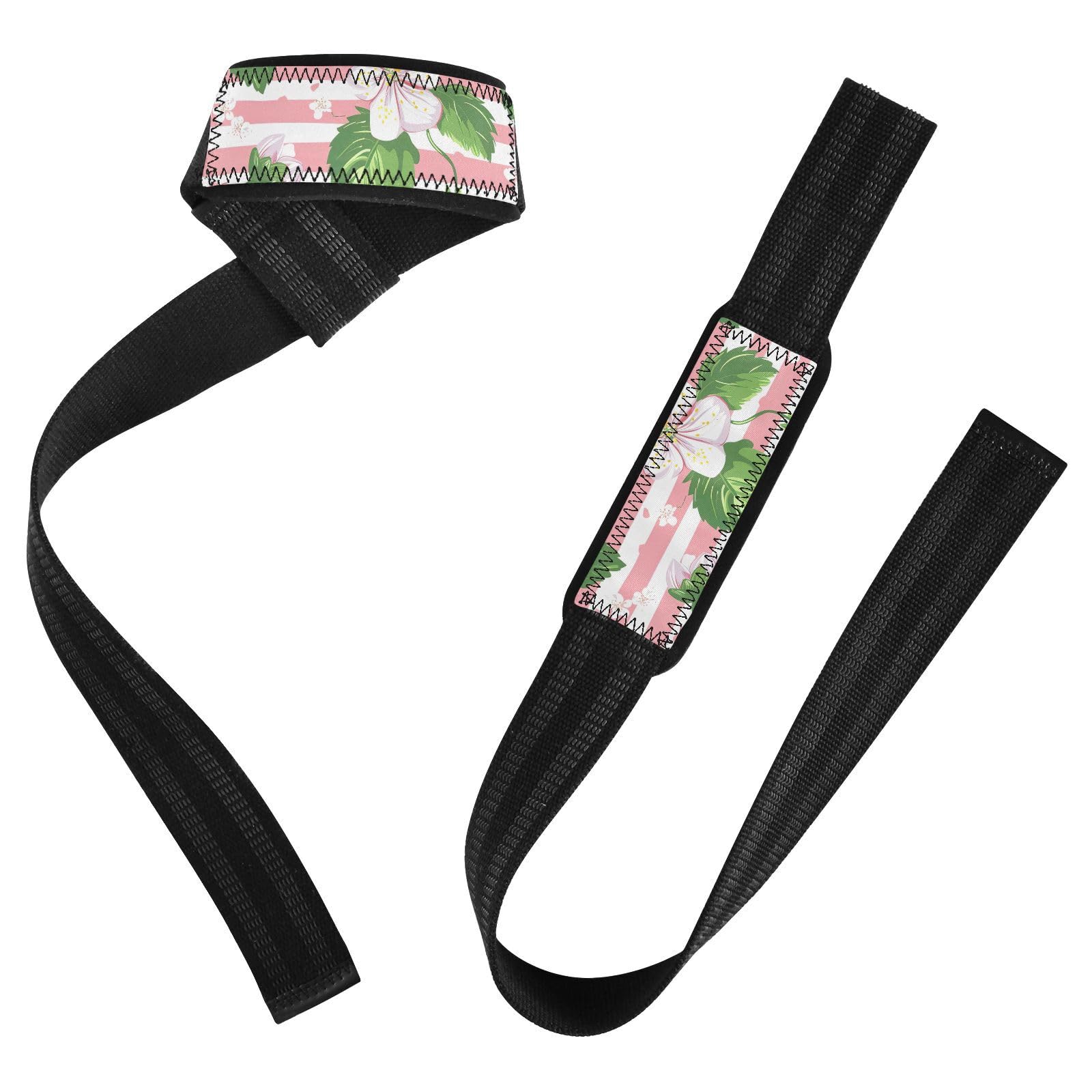 Nander Strawberries and Flowers Wrist Straps for Weightlifting,Lifting Straps with Neoprene Cushioned Wrist Padded and Anti-Skid Silicone for Strength Training,Bodybuilding,Deadlifting