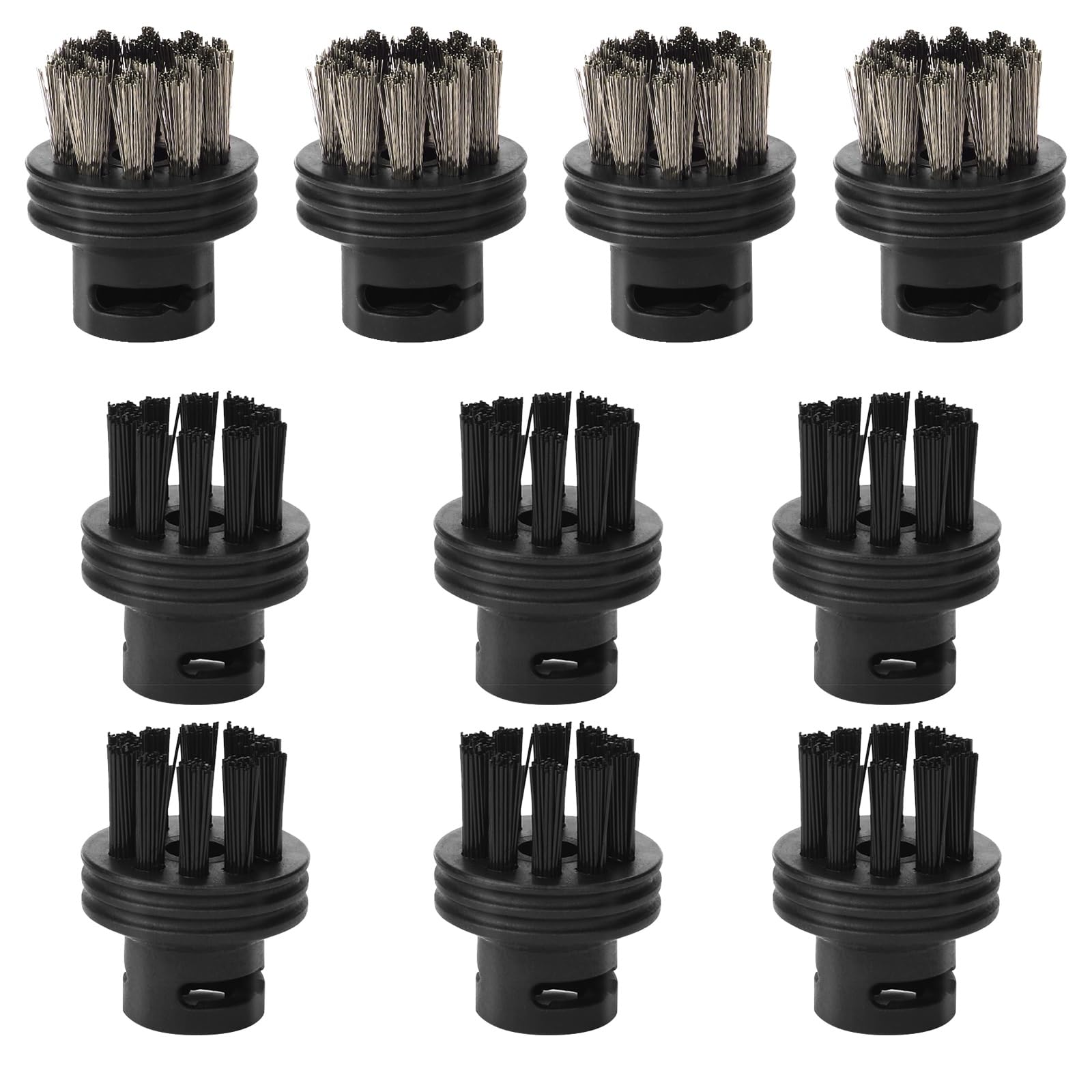 Lot de 10 têtes de brosse pour nettoyeur à vapeur, pièces de rechange, accessoires, têtes de brosse de nettoyage de surface dures (6 nylon + 4 acier)