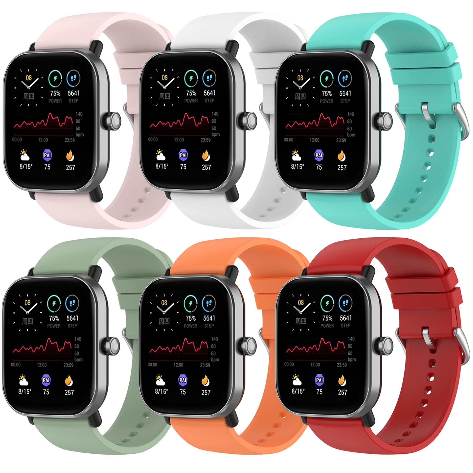 Bracelet pour Amazfit Bip 3/3 Pro/U Pro/S Lite/S/U, bracelet de rechange en silicone souple pour Amazfit GTS 4/4 Mini/2/2e/2 Mini