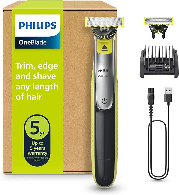 PHILIPS OneBlade 360 Face - elektrischer Rasierer & Trimmer, 2x 360 Klingen, verstellbarer 5-in-1-Trimmaufsatz, Nass- & Trockenrasur, Akku-USB, fürs Gesicht (QP2734/30)