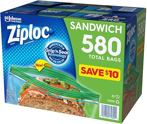 Vista 4 de Ziploc Easy Open Tabs - Bolsas de sándwich 580, 145 unidades (paquete de 4)