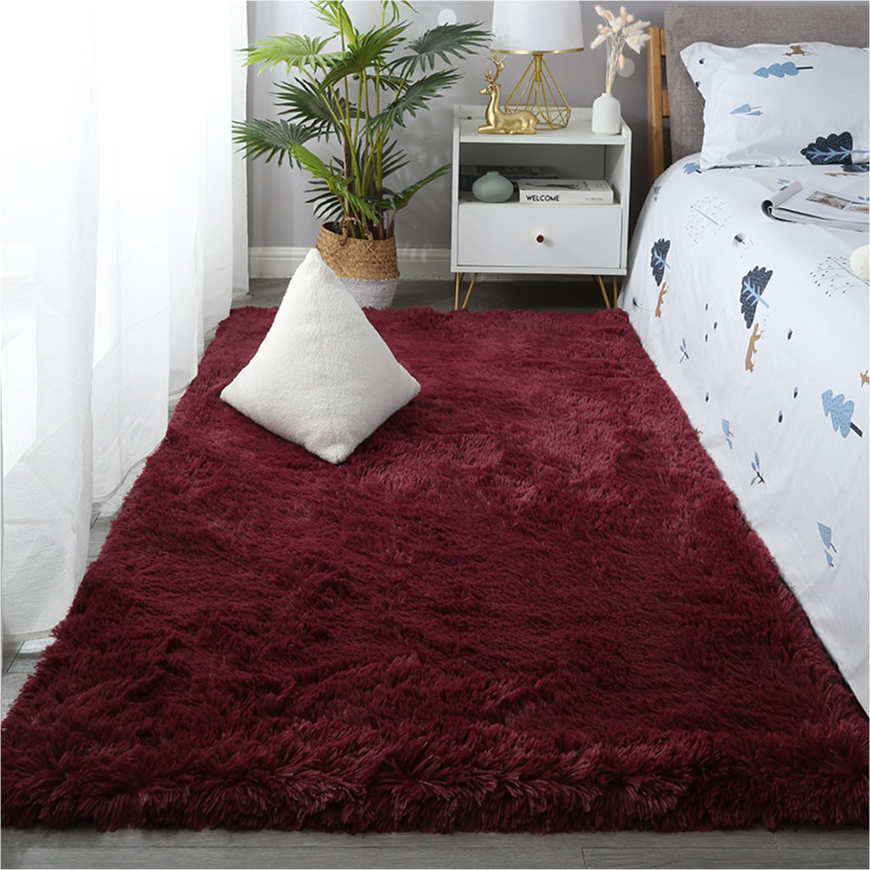 Tappeto Grande Salotto 160 x 300 cm, Facile da Pulire, Assorbente Alta Densità di Pelo, Varie Misure e Colori, Camera da Letto Pelo Lungo Morbido, Weinrot