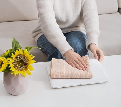 Miniatura 5 de HYER KITCHEN Toallas de cocina de microfibra, diseño a rayas, súper suaves y absorbentes, paquete de 8, 18 x 26 pulgadas, gris y blanco