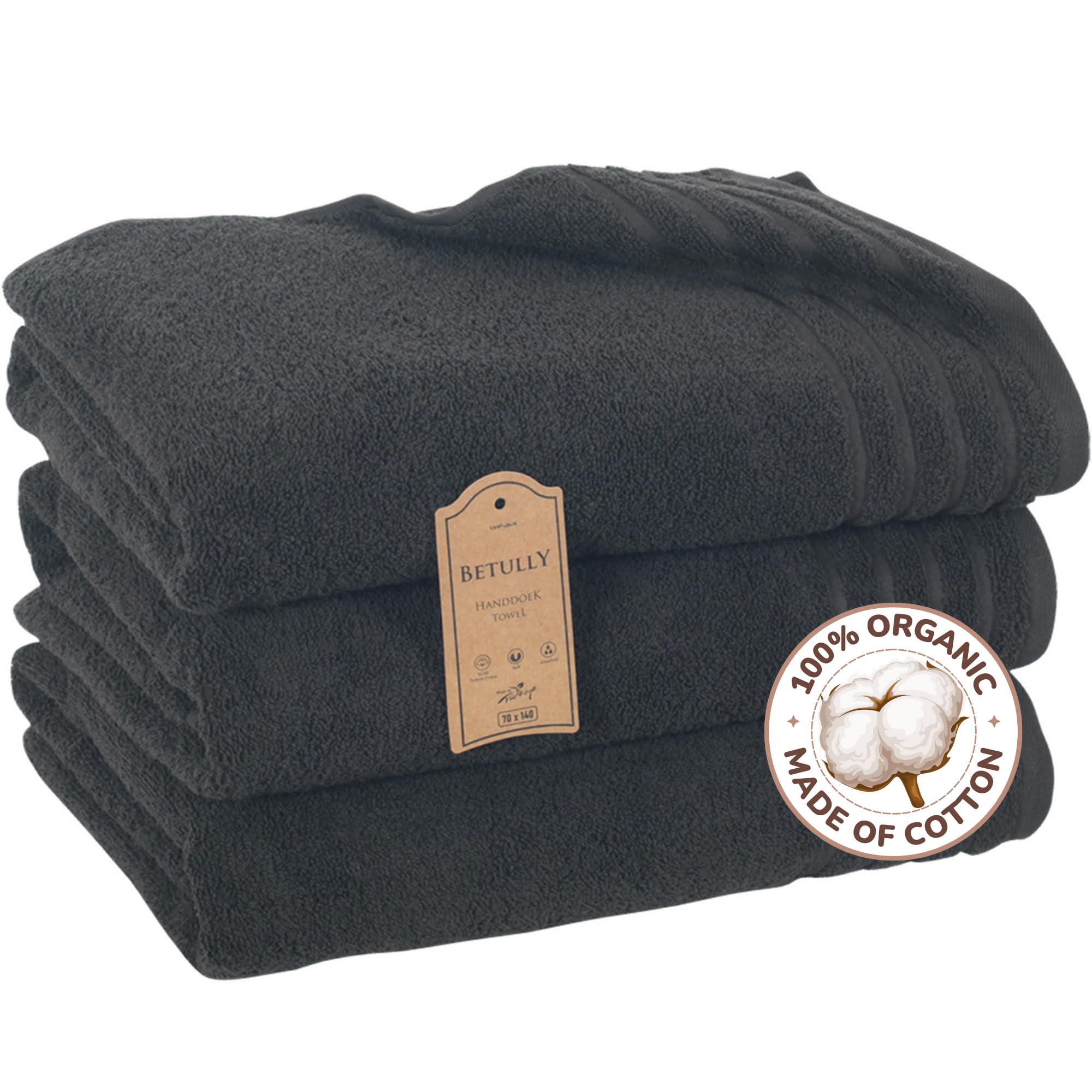 Serviette de bain lot de 3 en coton noir 70x140 cm de 500 g/m²