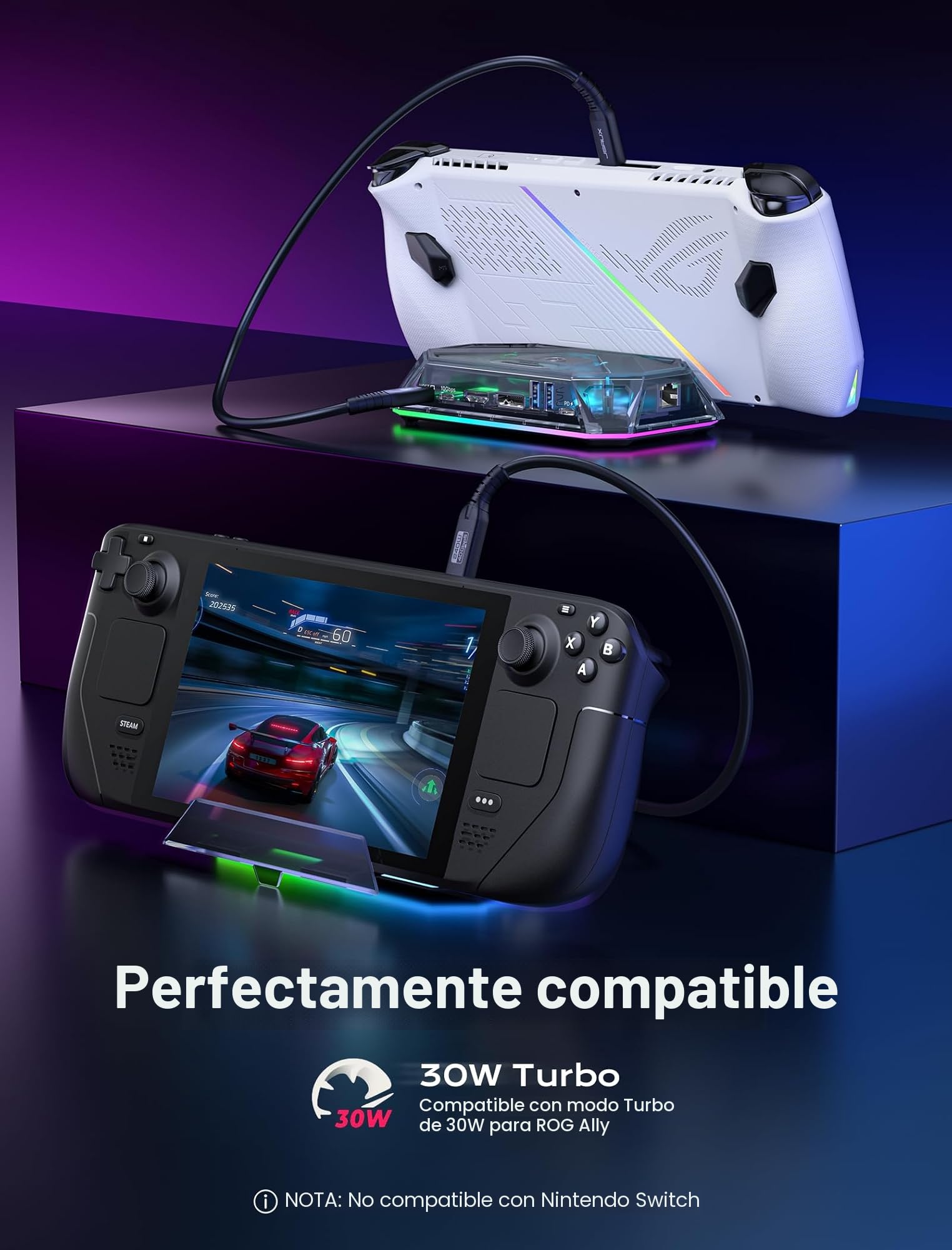JSAUX RGB Docking Station Compatible con Steam Deck/ROG Ally/Legion Go, 12 en 1 Steam Deck Dock con 4K@120Hz HDMI & DisplayPort Gigabit Etherne USB-C 3.2 USB-A 3.2, Soporta VRR, ALLM, HDR - HB1201S | Base 12 en 1 para Steam Deck 4K a 120Hz HDMI y DisplayP
