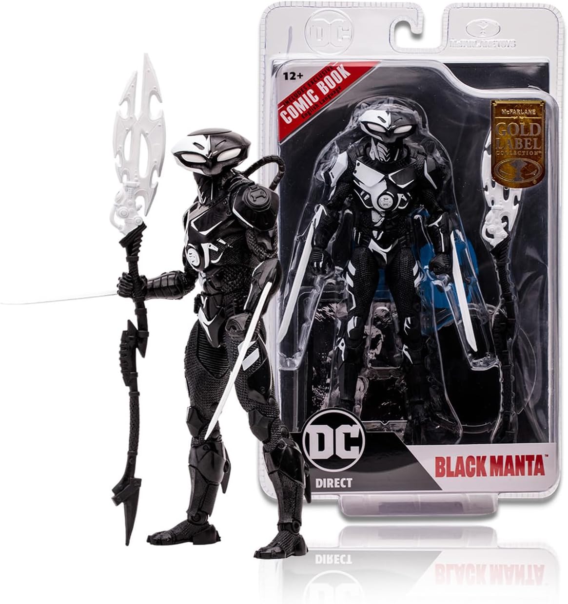 McFarlane Toys Black Manta Line Art (Page Punchers) Gold Label 7" Figure w/Aquaman Comic