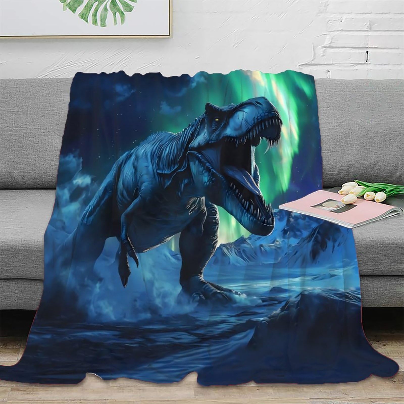 Plaid dinosaure 3D jeté de canapé microfibre couverture légère lit toutes saisons 150x200cm
