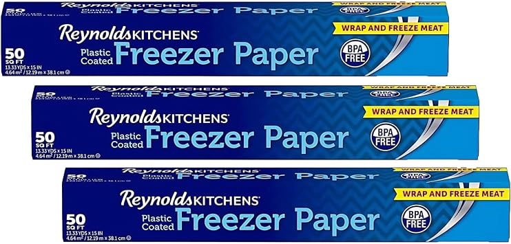 Reynolds Kitchens Plastic Coated Freezer Paper | Fight Freezer Burn with Reynolds Freezer Paper | Perfect for Arts & Crafts & Applique | Pack of 3 Rolls, 381mm x 12m