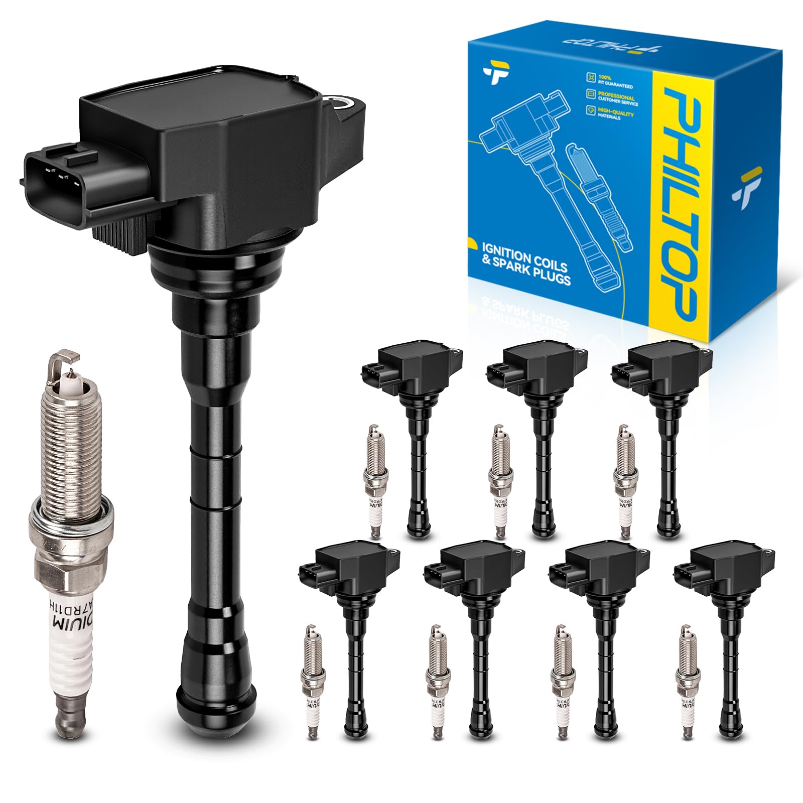 PHILTOP Ignition Coil Pack and Iridium Spark Plugs Fits for Nissan 2019-2021 Altima 2.5L, Nissan 2021 Rogue 2.5L, 8PCS UF861
