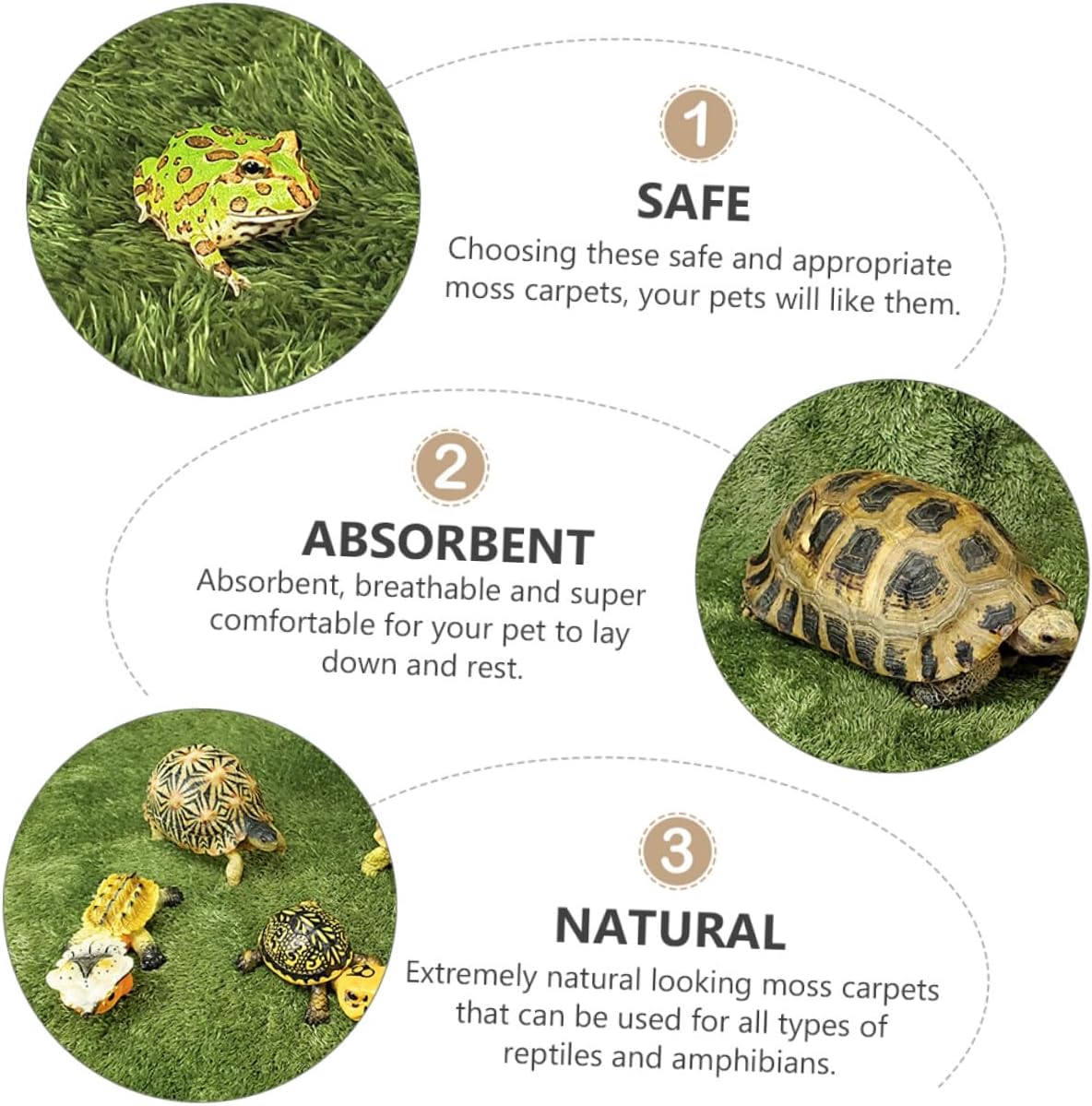 2pcs Natural-Looking Reptile Mats Simulated Moss Carpets for Climbing Pets Moisturizing Fake Lawn for Terrariums Safe and Absorbent Bedding for Turtles and Frogs