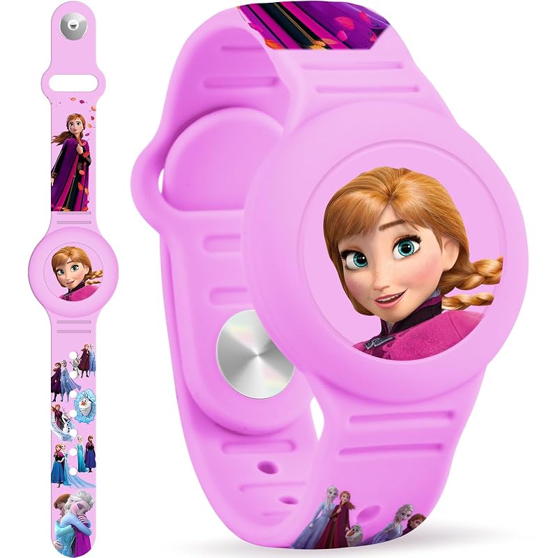 Pulseira infantil de silicone para Apple AirTag SlyCroko com suporte oculto à prova d’água, Princess-Purple, 1 unidade