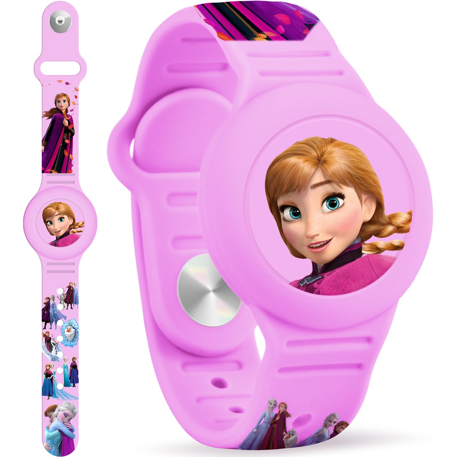Waterproof Airtag Bracelet for Kids, Cute Princess Silicone Air Tag Holder Hidden Design, Light Weight Compatible with Apple AirTag Wristband for