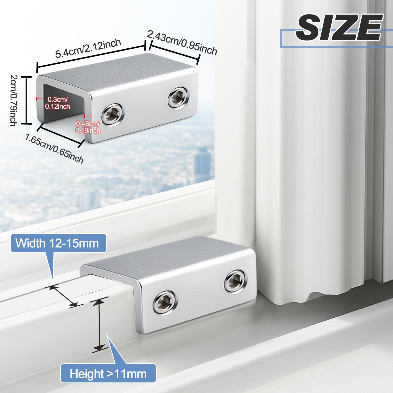 LEONTOOL 4 Sets Sliding Window Locks with Anti-Scratch gaskets Security Lock and Key Adjustable Aluminum Window Stopper for Width 12 to 15mm Easy Installation Without Drilling - Image 2
