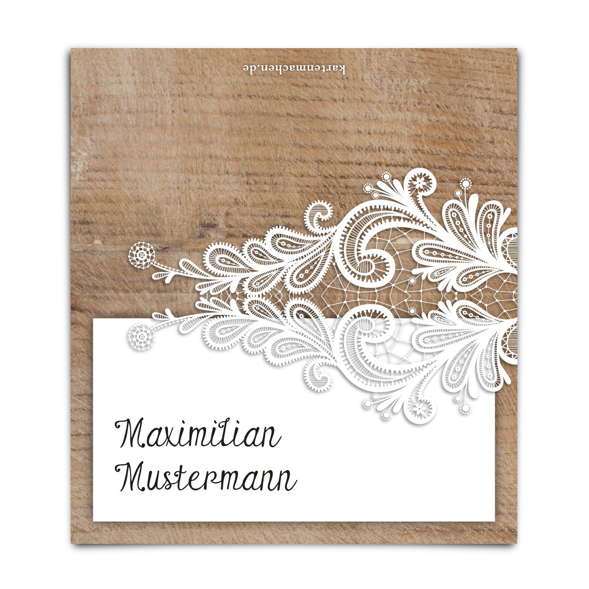 Personalisierte Tischkarten Hochzeit (30 Stück, Menge wählbar) - Rustikal mit weißer Spitze - Platzkarten, dickes 300g/qm Kartonpapier, Jede Karte anderer Name einfach eingeben und wir drucken