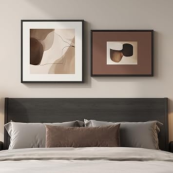 Framed Neutral Abstract Modern Brown Wall Art Bedroom, 24x24 & 24x18 Inch