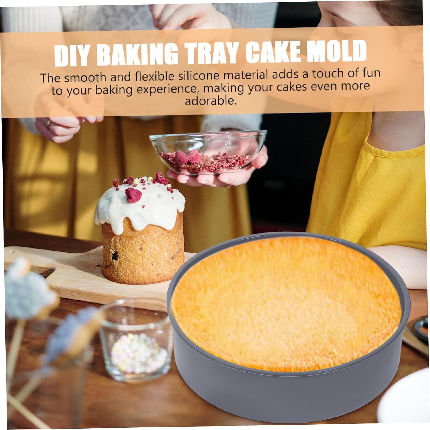OUNONA 2pcs Silicone Round Cake Pan Non-stick Easy to Demold for and Diy Cakes