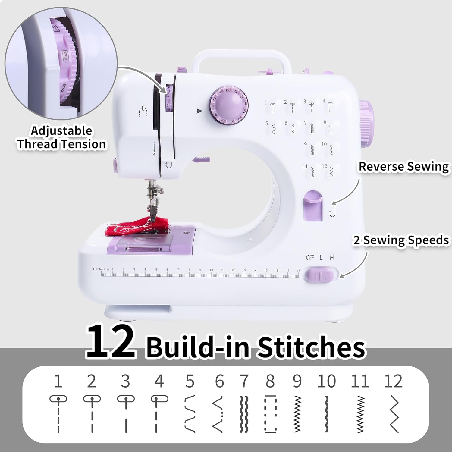 Portable Sewing Machine for Beginners - Mini Electric Sewing Machine with 12 Built-in Stitches, 2-Speed Foot Pedal, LED Light & Storage Drawer - Includes Sewing Kit for Kids & Adults - Image 4
