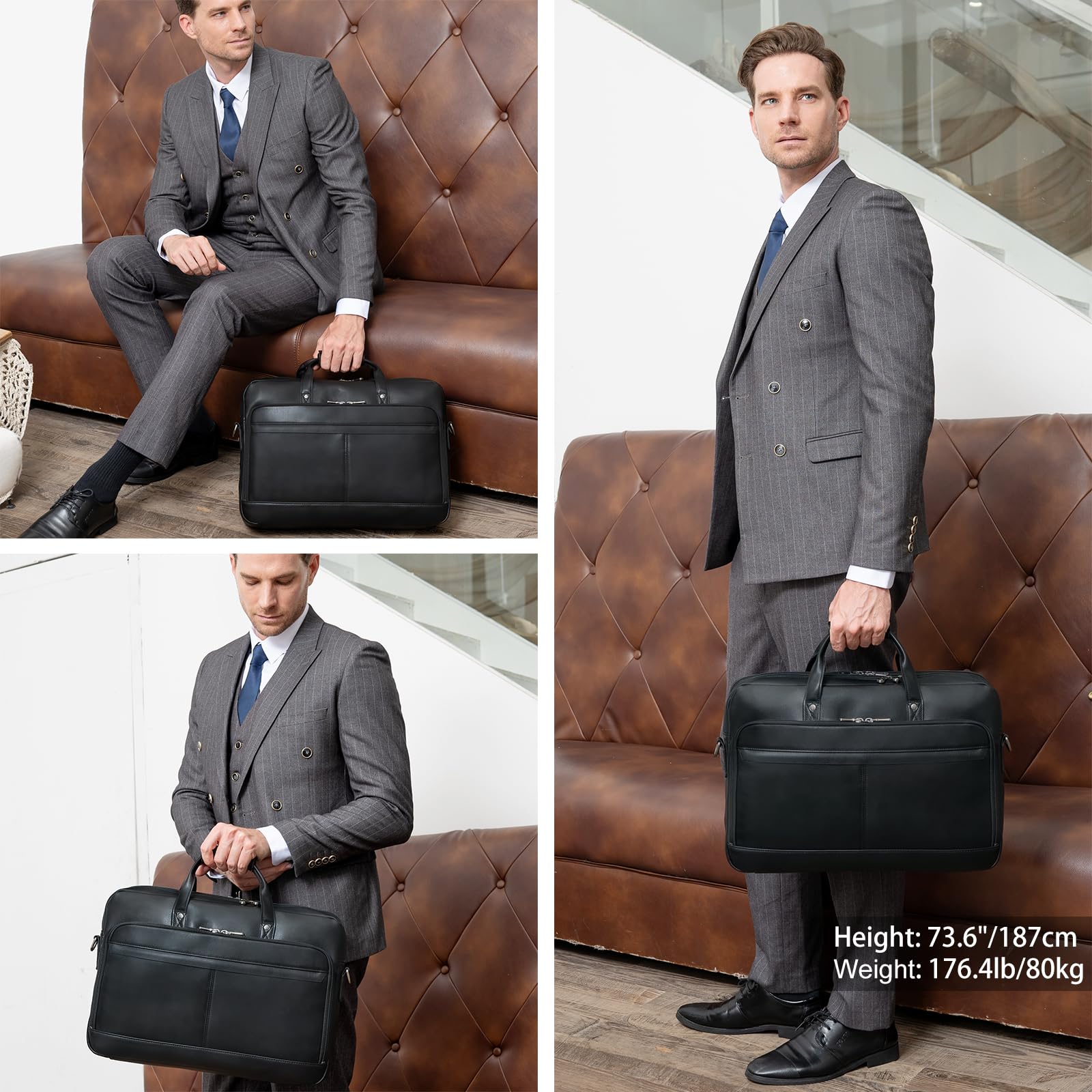 TIDING Aktentasche Herren Leder 17 zoll Laptoptasche Business Tasche 15.6" Laptop Handtasche Vintage Umhängetasche für Geschäft Büro