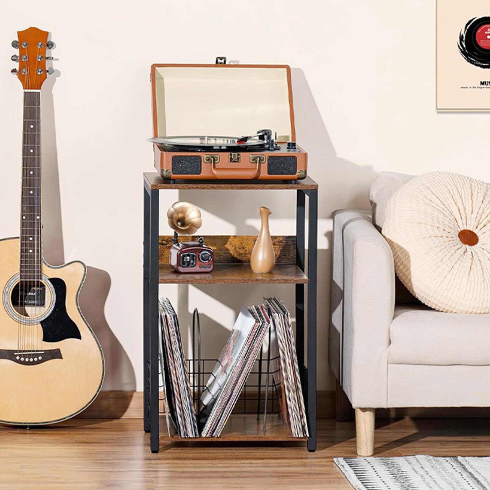 Supporto per giradischi a 3 ripiani in vinile, carrello da tavolo fino a 150 album, grande supporto per giradischi, per soggiorno, camera da letto, ufficio, 40,6 x 30,5 x 66 cm