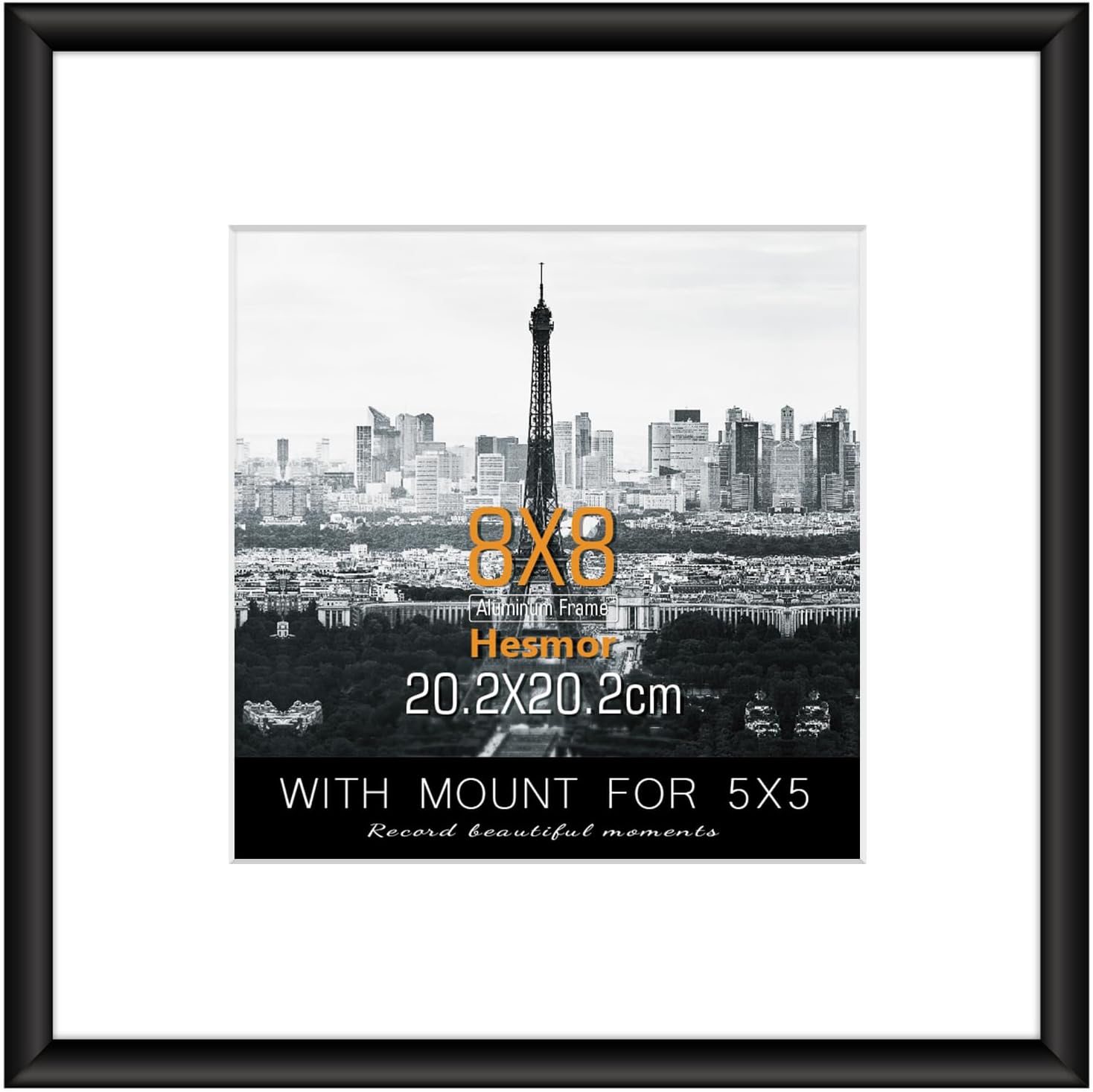 Hesmor Picture Frames 8 x 8 Inch Black Photo Frame Aluminum Acrylic