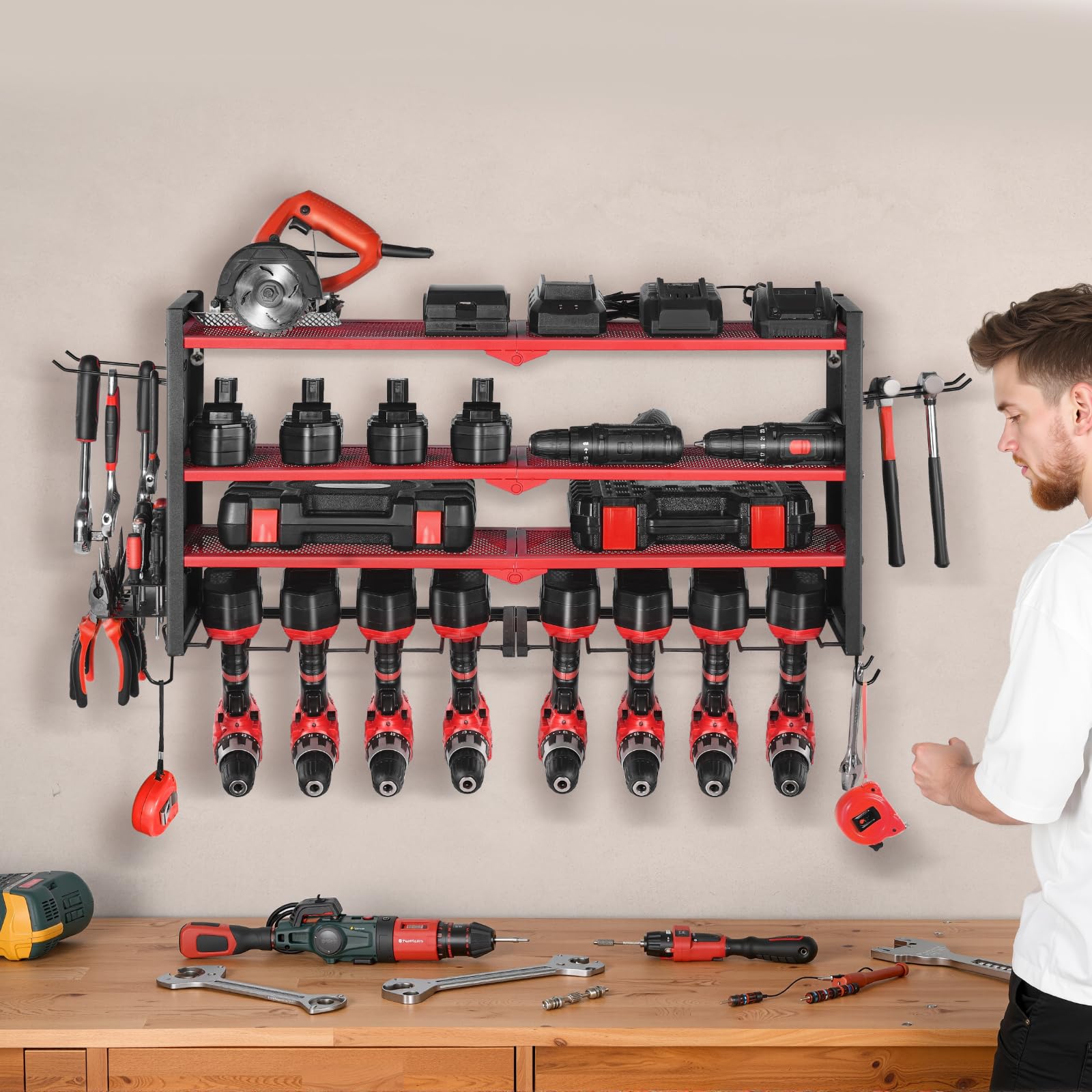 Image secondaire de l'Organiseur mural VEVOR pour outils électriques - Rangement à 4 niveaux avec supports