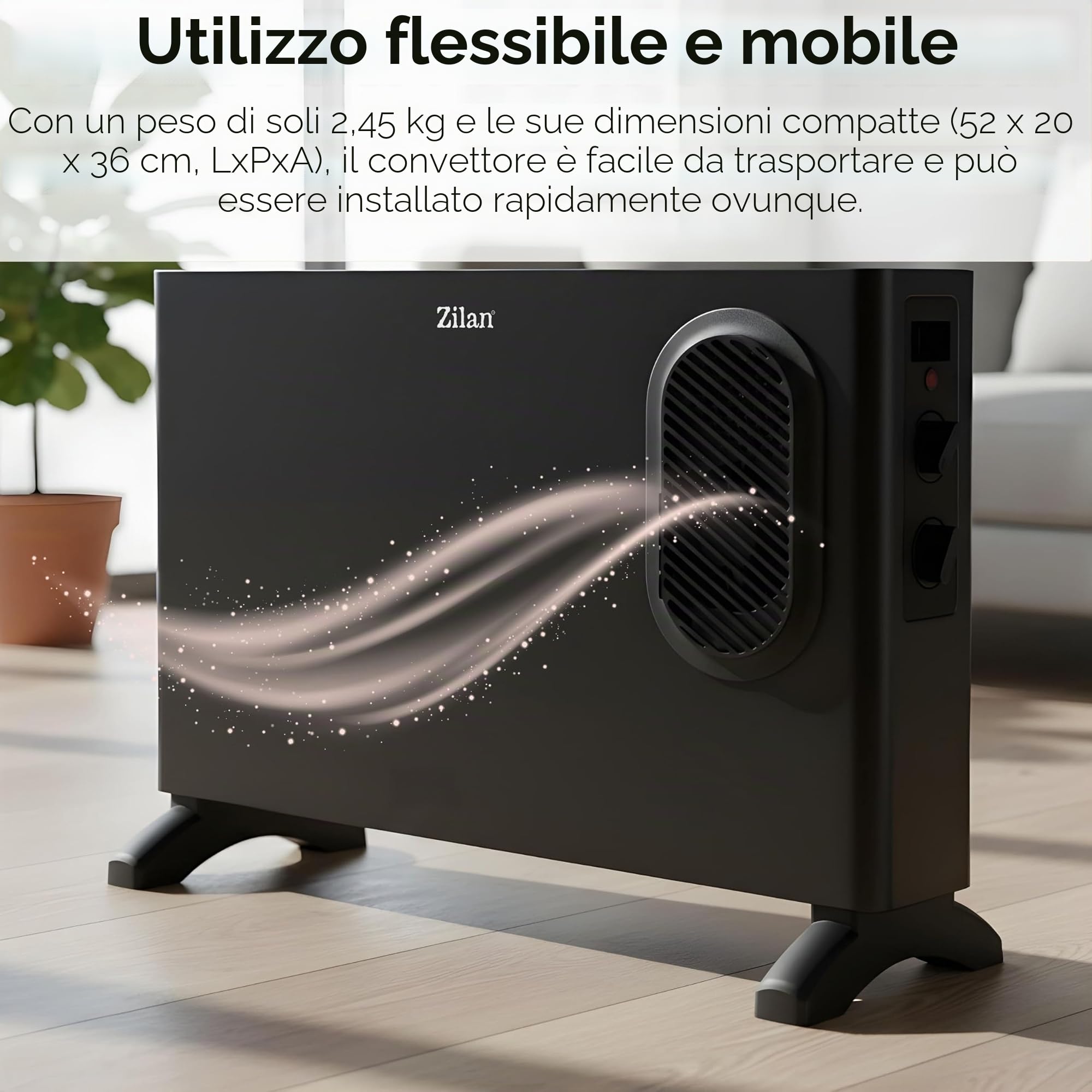 Termoconvettore elettrico con termoventilatore – Riscaldamento elettrico con ventilatore – Termoventilatore commutabile separatamente – Risparmio energetico silenzioso – Riscaldamento a convettore