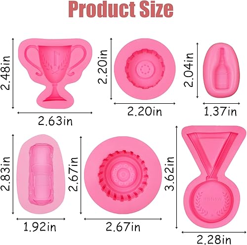 Miniatura 2 de Moldes de silicona para autos de carreras, 5 unidades, molde redondo 3D para fondant, forma de rueda de camión, molde de silicona de chocolate para