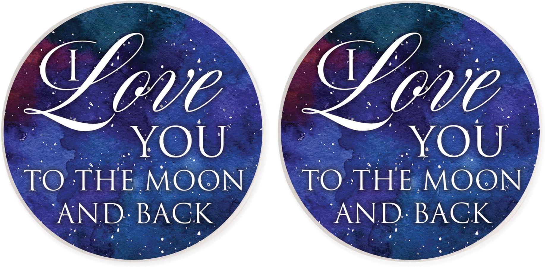 Love You to Moon Back Midnight Blue 2.75 x 2.75 Ceramic Car Coasters Pack of 2