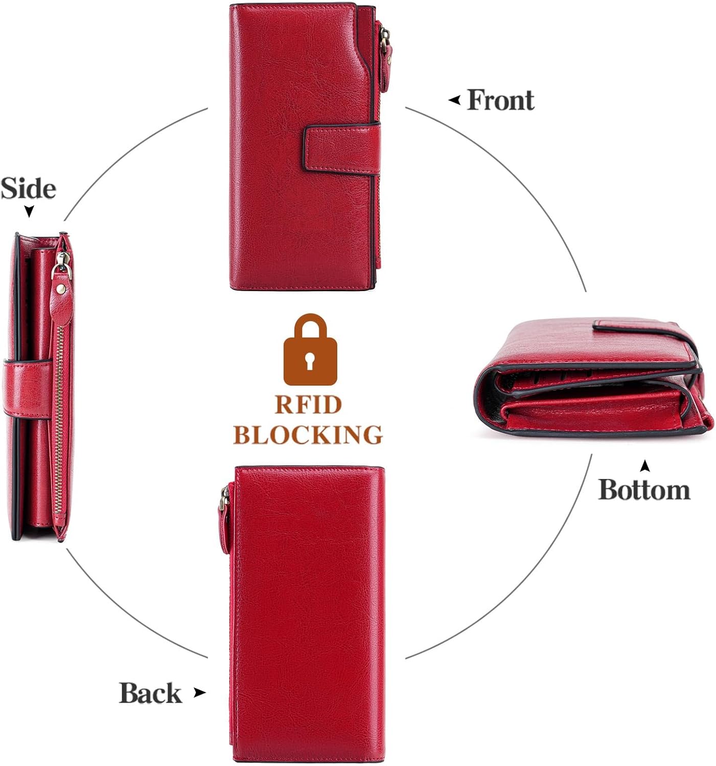 SENDEFN Women Leather Wallets RFID Blocking Clutch Card Holder Ladies Purse with Zipper Pocket - Image 6