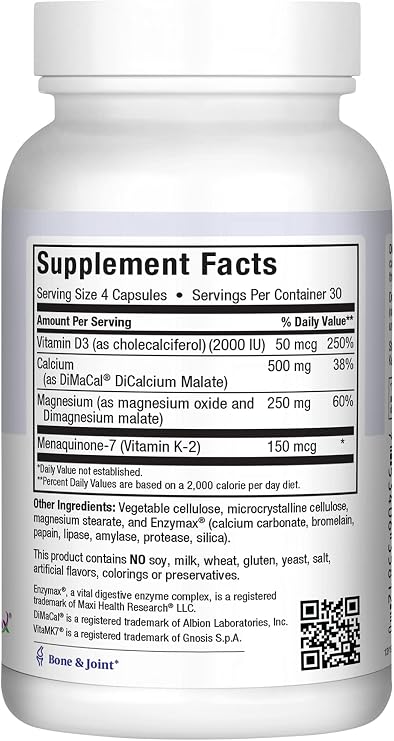 Maxi Health Vitamin D3 K2 with Calcium & Magnesium (120 Capsules) | Kosher | Calcium Magnesium with D3 & K2 | Bone, Teeth & Joint Support | Non-GMO | Doctor Formulated