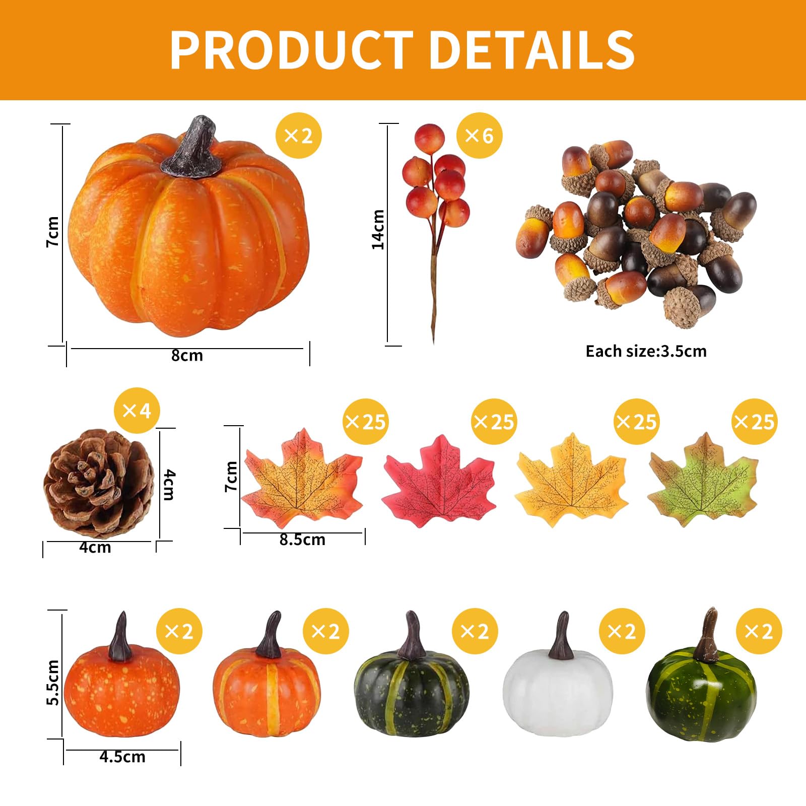 59-teiliges Herbstdeko Set - Kürbisse Ahornblätter Eicheln Für Halloween Thanksgiving