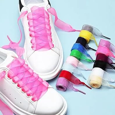 2 Pairs Fashion Shoelaces, Soft Satin Ribbon Shoe Laces, Flat Snow Yarn Shoestrings for Women Girls Sneakers