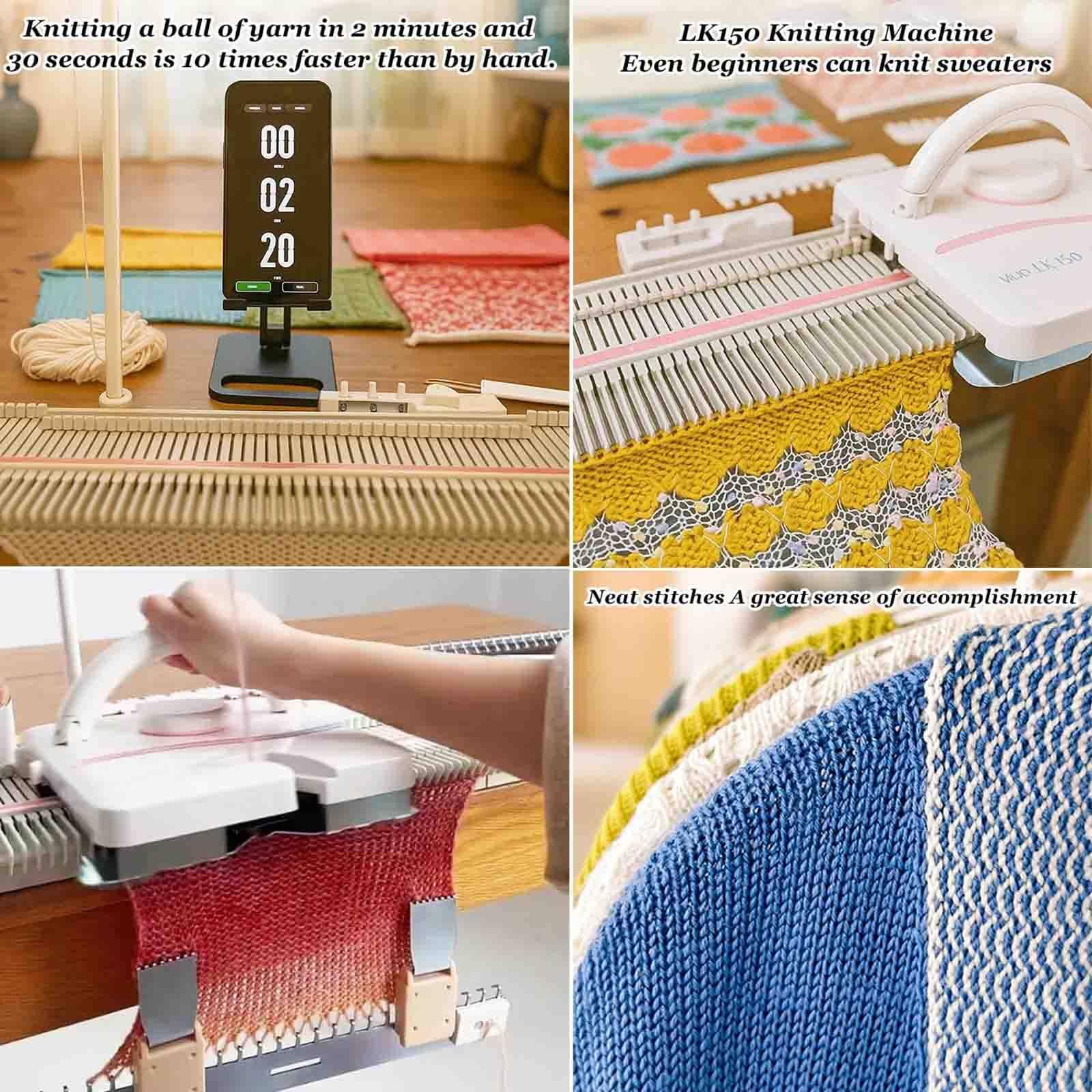 Máquina De Tejer Calibre Medio 6,5 mm 150 Puntadas,Portátil y Eficiente en Plástico con Accesorios Completos,para Fabricar Suéteres,Calcetines,Sombreros y Bufandas en Casa