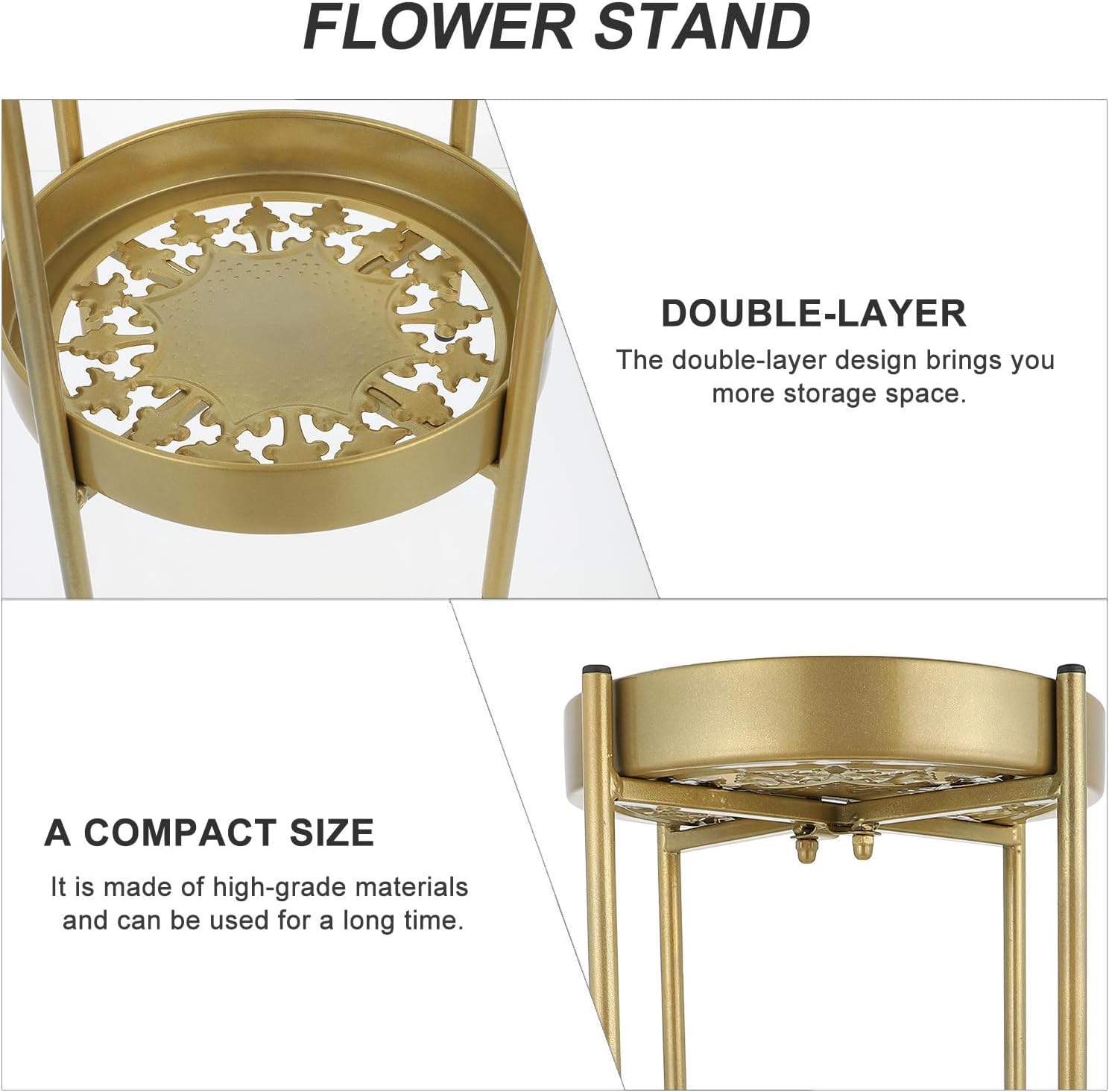 Double Layer Iron Plant Stand for Flower Pots Indoor Golden image 3