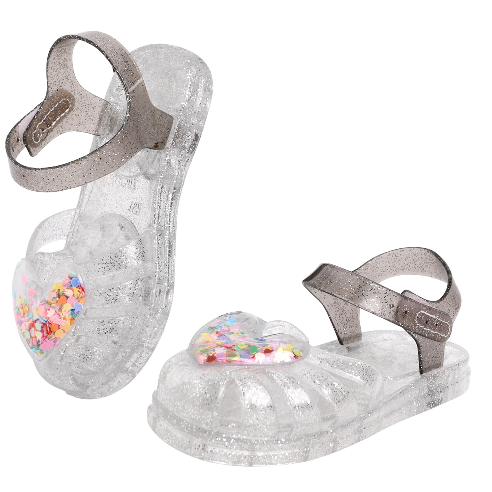 Szsppinnshp Jelly Sandals for Girls Fisherman Gladiator Water Beach Glitter Slingback Flat Sandals Closed Toe Princess Costume Summer Dress Shoes for